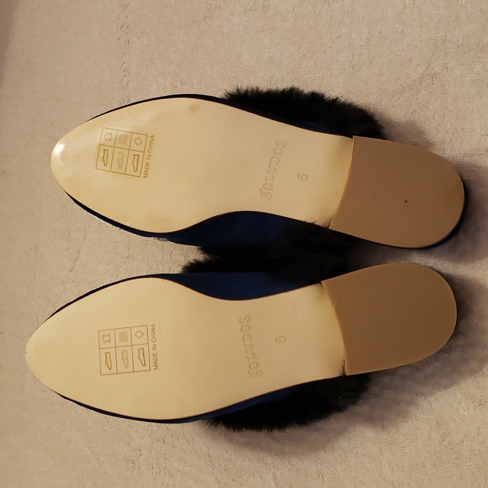 Soludos Sedona Faux Fur Beaded Leather Mule Navy 6 new In Box - Picture 10 of 12